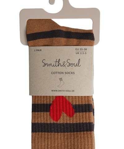 Smith & Soul - Streifen-Socken "Love" in Cognac Blau Rot