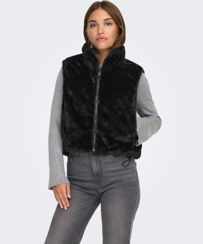ONLY - OnlDana Teddyfell Wendeweste in Schwarz