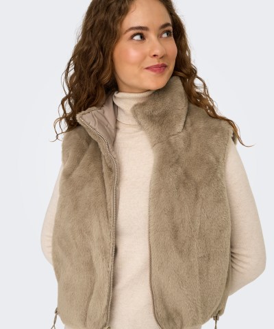 ONLY - OnlDana Teddyfell Wendeweste in Dunkelbeige