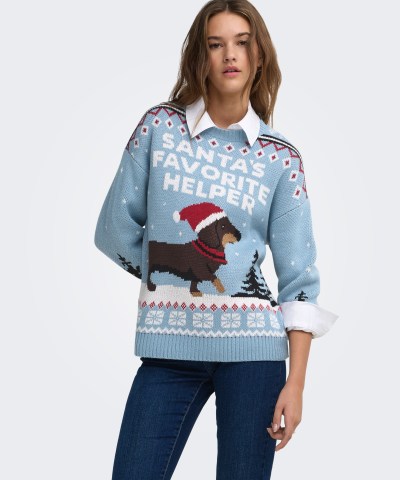 ONLY - OnlXmas Hunde Sweatshirt in Blau