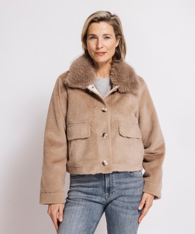 Zhrill - ZHJUJI Vegange Velourslederjacke mit Fake Fur Kragen