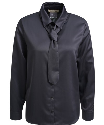 Smith & Soul - Satinbluse mit Krawatte in Grau